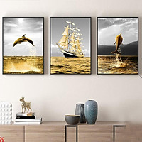 Tranh Pha Lê Tráng Gương Treo Tường Hiện Đại _ Tranh Bộ 3 Cá Voi Và Thuyền Trên Đại Dương