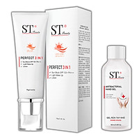 ST Beauty - Kem Chống Nắng 3 in 1: SPF 50+ PA+++ - Make Up - Cân Bằng Độ Ẩm Cho Da - ST Beauty PERFECT 3in1 Sun Cream - Tặng 1 Gel Rửa Tay Khô 100ml - Sạch Khuẩn