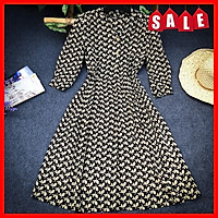 Đầm Vintage Họa Tiết Nhánh Lá