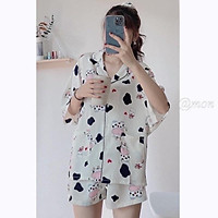 PIJAMA Bò Sữa Trendy Bộ Ngủ Nữ Mặc Nhà Đẹp