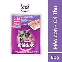 Bộ 12 túi thức ăn mèo con Whiskas vị cá thu túi 80g/túi