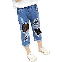 Newborn Girls Kids Casual Ripped Short Pants Trousers Baby Denim Stretch Jeans Baby Children Clothing 2-13T
