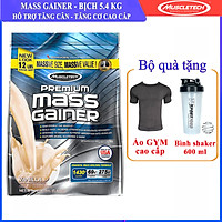 Combo Sữa tăng cân Premium Mass Gainer của Muscle Tech hương Vanilla bịch 5.4 kg hỗ trợ tăng cân tăng cơ nhanh cho người gầy, kén ăn, khó tăng cân, hấp thụ thức ăn tự nhiên kém & Bình lắc 600 ml (Màu Ngẫu Nhiên) & Áo Gym size M