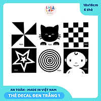 Bộ 6 thẻ dán tường KÍCH THÍCH THỊ GIÁC đen trắng kích thước 18x18cm, giúp bé phát triển toàn diện