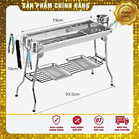 Bếp nướng BBQ ngoài trời dã ngoại nướng than hoa inox có thể gấp gọn chân cao xếp kèm phụ kiện - Hàng chính hãng