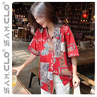 Áo SƠ MI NỮ form rộng in 3D cổ bẻ tay ngắn - lỡ dáng ulzzang freesize unisex mặc cặp, nhóm, HÌNH THỔ CẨM màu đỏ tươi