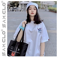 Áo thun tay lỡ nữ freesize phông form rộng Unisex, mặc cặp, nhóm, lớp in hình cô gái chữ NOW CARO XO