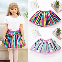 Children Tutu Skirt Bronzing Rainbow Skirt Party Show Mesh Tutu Skirt For 2-6 Years Old