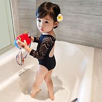 Áo Tắm Bé Gái Trẻ Em Mùa Hè Mới Công Chúa 1 Đen Ren Bé Dài Tay Bơi Mặc