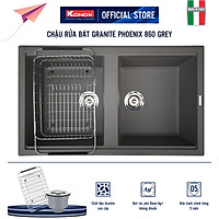 Chậu rửa bát Konox, Granite Series, Model Phoenix 860, Full set gồm Siphon+Giá úp bat Made in Italy, 860*510*200(mm), Hàng chính hãng