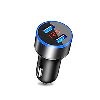Tẩu sạc ô tô 2 cổng usb làm bằng kim loại sơn tĩnh điện phủ ABS có màn led báo điện áp | Sạc điện thoại trên xe hơi
