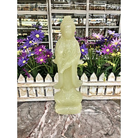 Tượng Phật Bà Quan Thế Âm Bồ Tát đứng đài sen cầu bình an đá ngọc Onyx - Cao 25 cm