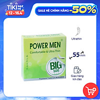 Bao cao su POWER MEN Hộp 12 bcs siêu mỏng, truyền nhiệt, size lớn 55mm