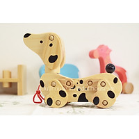 Đồ Chơi Gỗ Chú Chó Lắc Tai - Gồm 4 Bánh Xe Kèm Theo Dây Kéo Dễ Di Chuyển - Đồ Chơi Gỗ Dương Linh Store - Hàng Chính Hãng