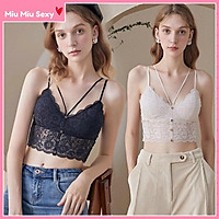 Áo lót nữ bra ren hoa đính khuy sexy 2302 (Đen, Trắng)