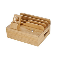 3-in-1 Bamboo Desktop Storage Bracket Mobile Phone Tablet Charging Station for Phone iPad Apple Watch Airpods EU Plug