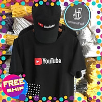 (SALE) Bộ áo thun và nón kết in logo youtube