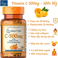 Viên Uống Puritan's Pride Vitamin C 500 mg with Bioflavonoids & Wild Rose Hips 100 v của Mỹ, Bổ Sung Vitamin và khoáng chất, tăng sức đề kháng, hệ miễn dịch, hạn chế sự xâm nhập của virus, vi khuẩn, phòng cảm lạnh