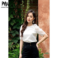 Áo Sơ Mi Nữ Công Sở NK Fashion Cổ Tròn Tay Xếp Nữ Tính, Chất Liệu Vải Hàn. Dễ Phối Đồ NKSM2103002