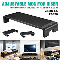 Adjustable Laptop Computer Monitor TV Desktop Stand Riser 4 USB Port Support