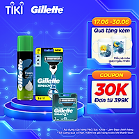 Dao Cạo Râu GILLETTE Mach3 Classic Cùng Bộ 3 Lưỡi Dao Thay Thế Và Bọt Cạo Râu Hương Chanh Chai 75g