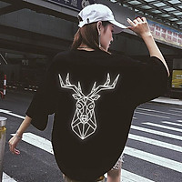 Thời trang nam áo thun nam tay lỡ in phản quang unisex form rộng Alley Hươu Trùm unisex