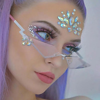 Women Fashion Punk Slim Cat Eye Sunglasses Rimless Sun Glasses Eyewear Black