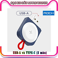Đế Sạc Không Dây Chính Hãng ROCK dành cho Apple Watch 38/40/42/44mm Series 1/2/3/4/5/6/Se - cổng Type-C và USB-A - Xanh.