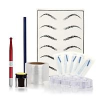 Microblading Kit Eyebrow Tattoo Needle Pen Set with Tattoo Pigment Practice Skin Ring Cups Holder Plastic Film Brow