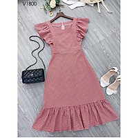 Váy Đuôi Cá Cổ Vuông Kẻ Caro Dễ Thương