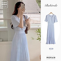 NEW ARRIVALS Freeship- Váy Bánh Bèo Dập Ly Dáng Dài Xanh Pastel Phong Cách Hàn Quốc