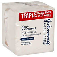 Johnson's Daily Essentials Facial Cleansing Wipes Normal Skin 3 x 25 Pack