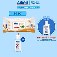 Khăn ướt sạch khuẩn Aiken chiết xuất bạc hà 50 tờ - Tặng Gel rửa tay 60ml