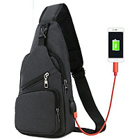 Balo Túi Đeo Chéo Nam Bao Tử Thơì Trang Thiết Kế Cổng Sạc USB Tiện Dụng Chất Vải CANVAS Cao Cấp -Đen