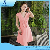 QUẢNG CHÂU Đầm dự tiệc cổ V trắng đính hoa sứ kết dây cườm THE BLUE DRESS - size M/L - MS118Y bigsize c