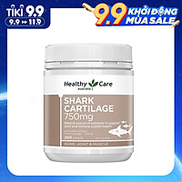 Sụn Cá Mập Úc Bổ Xương Khớp Shark Cartilage Hãng Healthy Care 750mg – Hộp 200 Viên - Nguồn Tự Nhiên Chứa Canxi, Chondroitin Và Glucosamine