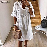 ZANZEA S-5XL Women Bell Sleeve Casual Mini Dress Summer Beach Holiday Shirt Dress Plus