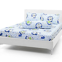 Bộ Drap Cotton May Từ Vải Cotton Thắng Lợi mẫu doraemon biển (4 Món)