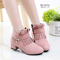 Bốt cao gót sang chảnh cho bé gái 3 - 12 tuổi thời trang da lộn màu hồng xinh xắn GC51