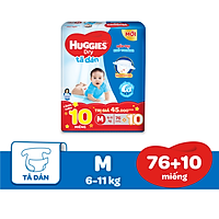 Tã Dán Huggies Dry Gói Cực Đại M76 (76 Miếng) + tặng 10 miếng