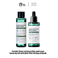 Combo sản phẩm toner và serum làm sạch mụn dưỡng trắng sáng da some by mi aha-bha-pha 30 days miracle