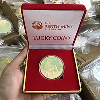 Xu lưu niệm của Úc hình con Trâu màu Vàng tặng kèm hộp nhung, vật phẩm phong thủy cầu may mắn, sung túc, dùng trưng bày bàn sách, mang theo trong túi, làm quà tặng, tiền lì xì - SP002454