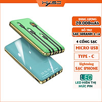 Pin sạc dự phòng HXSJ 20000mAh Hỗ trợ sạc nhanh 2.1A, Tích hợp sẵn 4 đầu sạc chuyên dụng tiện lợi - Hàng chính hãng
