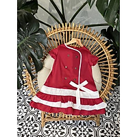 Váy bé gái đỏ dáng suông thắt nơ cao cấp mùa hè Sunkid size trẻ em 4-12 tuổi