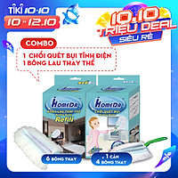Combo Chổi Quét Bụi Ô Tô Tĩnh Điện ( 1 cán + 4 bông lau) + Bông Lau Thay Thế ( 6 Bông Lau) IHomeDa