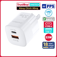 Adapter Củ Sạc 33W PPS/ PD 30W / QC 3.0 2 Cổng Type-C USB-A Nhỏ Gọn CHOETECH PD5006 - Hàng Chính Hãng