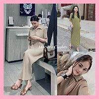 Đầm suông nữ dự tiệc chất ly tăm thiết kế cổ đức dáng dài cộc tay vintage siêu xinh, Váy xuông nữ dáng midi dài sang trọng rẻ đẹp