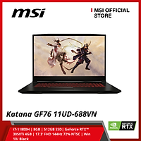 Laptop MSI Gaming Katana GF76 11UD-688VN (i7-11800H | 8GB | 512GB SSD| GeForce RTX 3050Ti 4GB | 17.3' FHD 144Hz 72% NTSC | Win 10/ Black) - Hàng Chính Hãng