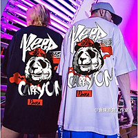 【M-5XL】 Panda Anime Pure T-shirt Women Smooth Short Sleeve Male Leaving Print Chinese style
