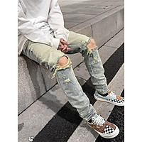 Quần jeans nam rách gối skinny blue, quần bò nam rách gối plv streetwear